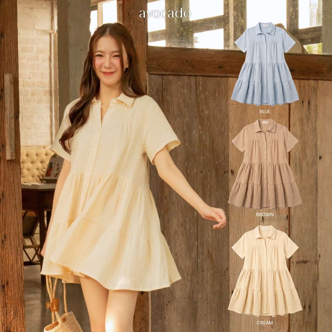 avocado - Anthony Salu Dress เดรสคอปกผ้าสาลูทั้งตัว