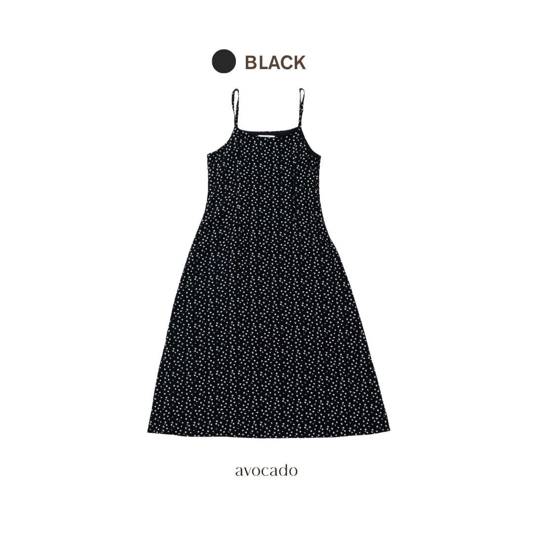 avocado - Hanako Dress เดรสลายดอกผ้าโพลีเอสเตอร์ มีซับใน สายปรับได้