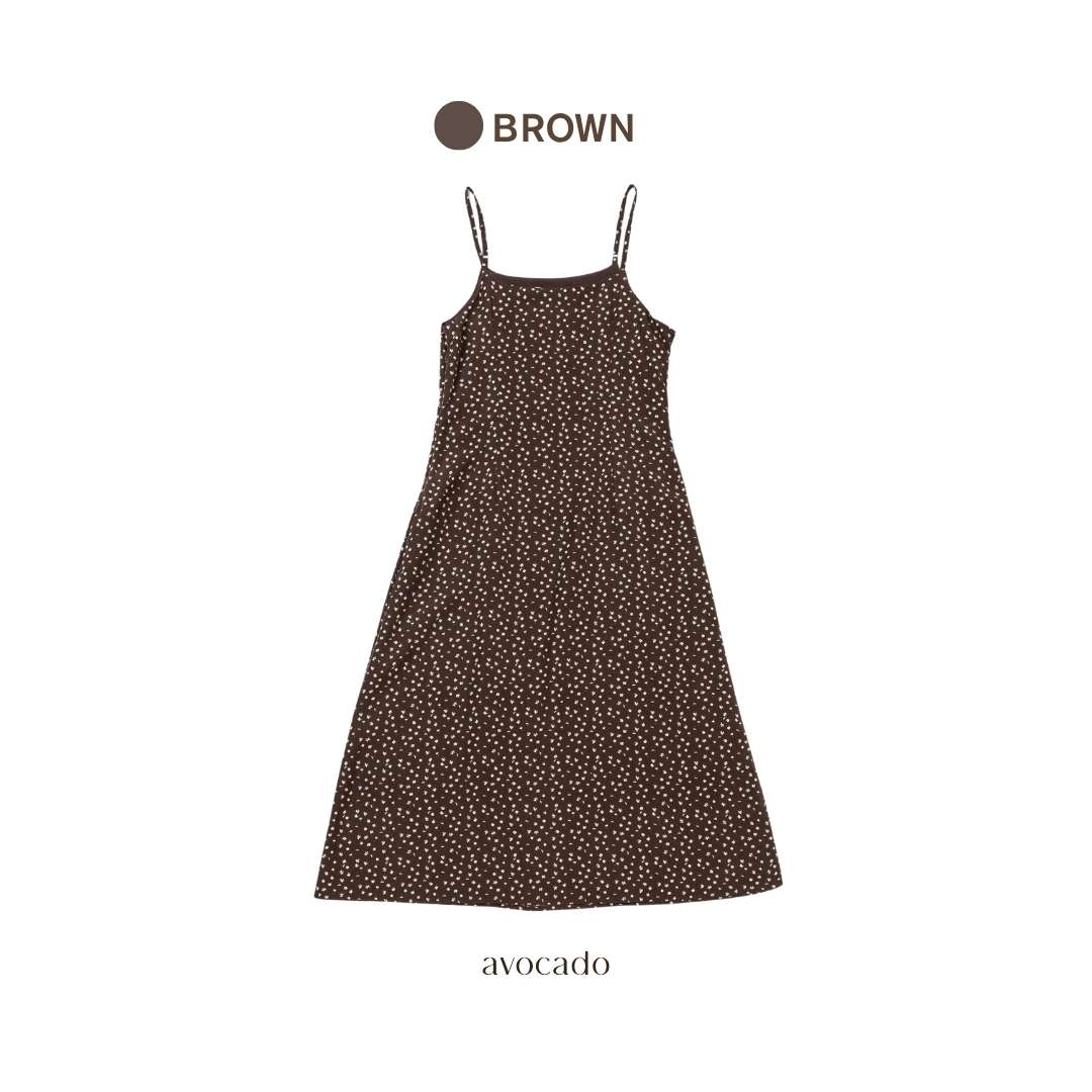 avocado - Hanako Dress เดรสลายดอกผ้าโพลีเอสเตอร์ มีซับใน สายปรับได้