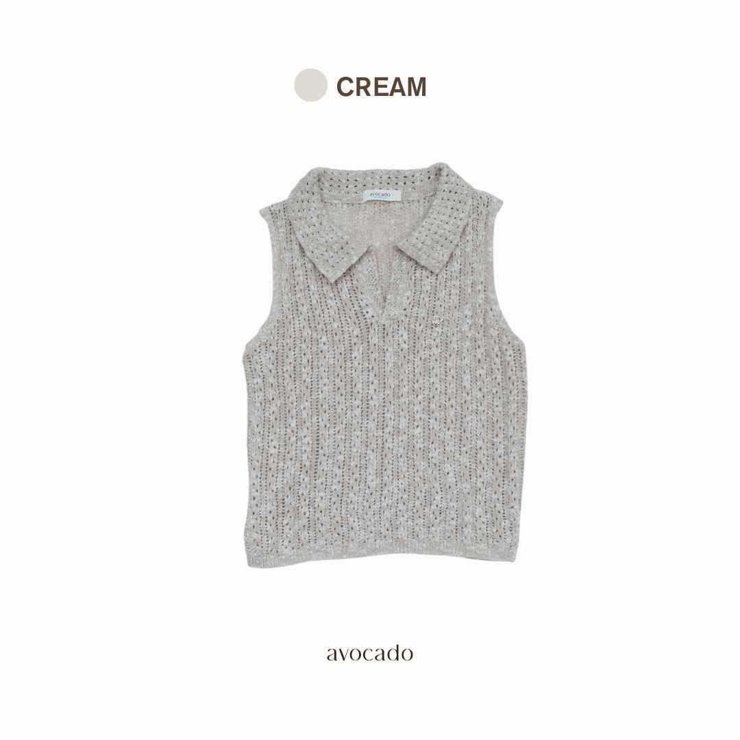 avocado - Haven Polo Tops เสื้อโปโลผ้าโครเชต์แขนกุด นุ่มฟู