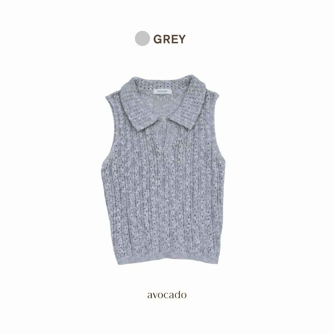 avocado - Haven Polo Tops เสื้อโปโลผ้าโครเชต์แขนกุด นุ่มฟู