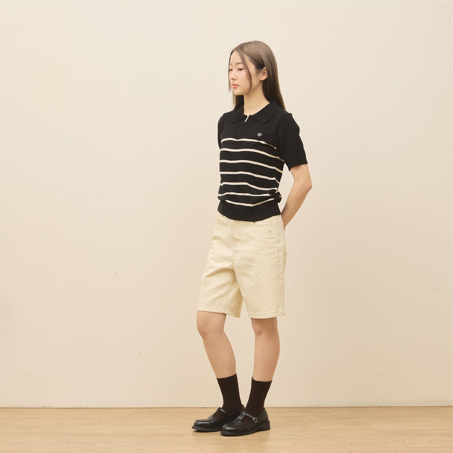 avocado - Tenya Line Tops เสื้อโปโลแขนสั้น ลายทางดีเทลซิปหน้า ผ้าใส่สบาย I มีไซส์อก 38" และ 46"