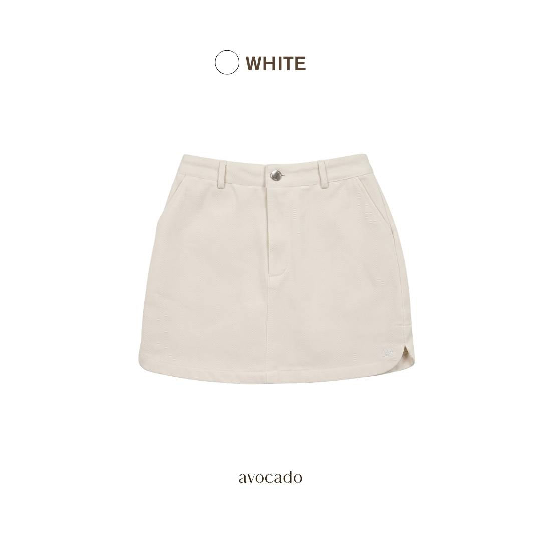 avocado - Ringro Skirt กระโปรงยีนส์สั้น ชายกระโปรงโค้ง มีดีเทล แมตช์ง่าย